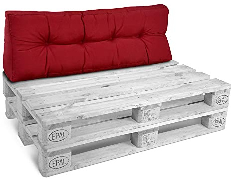 Beautissu Rückenkissen Palettenkissen Outdoor Gepolsterte Auflagen Lounge | 120x40cm Rot Europaletten Palettensofa Kissen Palettenmöbel Palettenpolster Paletten Palettenauflage Loungekissen Style