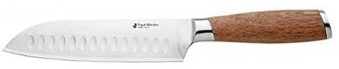 PW SURU Santoku-Damastmesser, 18 cm Klinge, japanischer Damaststahl | Akazienholzgriff, mattierter Edelstahl, edle Geschenkverpackung, Messer sehr scharf und schnitthaltig