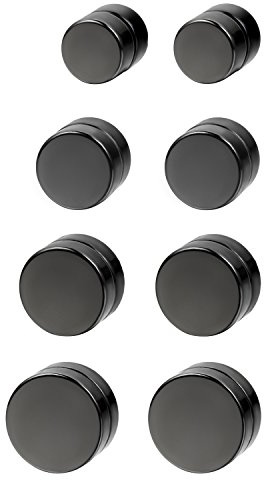 Flongo 4 Paare Magnet Ohrringe Set schwarz 6mm 8mm 10mm 12mm Edelstahl Herren Ohrstecker magnetisch fake plug tunnel stud magnetic earrings Damen kein Loch ohne Loch Ohrschmuck