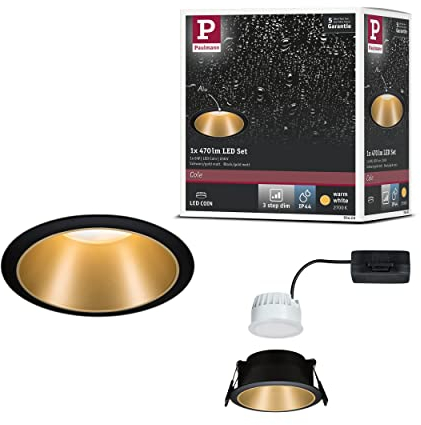 Paulmann 93403 Lampada da incasso LED Cole rotonda incl. 1 faretto da incasso dimmerabile da 6,5 Watt nero, oro opaco apparecchio da incasso plastica, zinco-alluminio spot da soffitto 2700 K