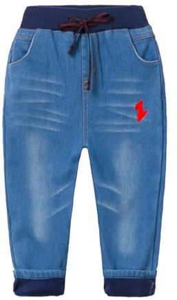 Mud Kingdom 6 Years Boys Jeans for Little Boy Straight Fit Trousers Fleece Lining Pants Dinasour