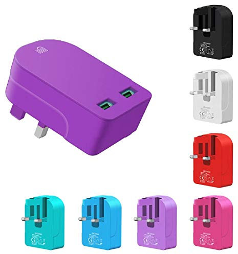 3.1A High Speed Compact Folding Dual USB Plug for Android Tablet iPhone Samsung TAB Huawei & More USB Devices (Purple)