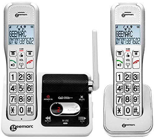 Geemarc Amplidect 595 U.L.E Twin - Loud Cordless Phone and its Twin Handset with Emergency Call Function for the Hard of Hearing - Medium to Severe Hearing Loss - Hearing Aid Compatible - UK Version