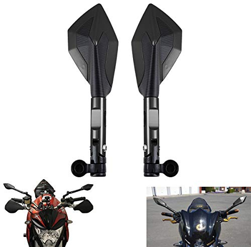 Espejo Universal para Motocicleta, Espejo Retrovisor CNC de Vidrio Azul Anti-Vértigo con Tornillos 8 mm 10 mm (Negro)