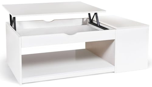 IDMarket - Table Basse Coffre Plateau relevable ELEA Blanc, Bois