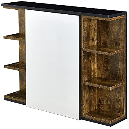 [en.casa] Badezimmer-Wandschrank 64 x 80 x 20 cm Spiegelschrank mit Tür und 3-3 Ablagen Hängeschrank Spanplatte Dunkler Holzton/Schwarz