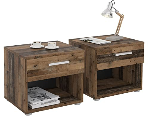 CARO-Möbel Nachttisch Mary im 2er Set Nachtschrank Nachtkommode in Old Style mit Schublade und offenem Fach