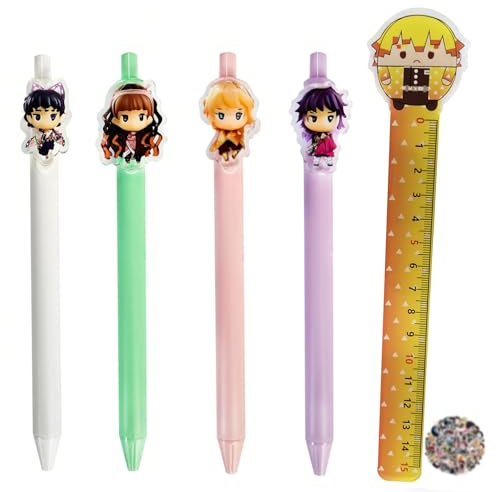 HJYZY Gelstift Dämonentöter-Karikatur-Tierstifte Farbiges Kunststofflineal Gerades Lineal Slayer-Aufkleber für Fans Geschenke 30 Stück