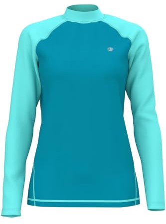 Womens Long-Sleeve Surfing Rashguards - Female UV Protection Active Water Sport Swim Tee Breathable Rash Shirt Quickdrying Beach Wet Top Turquoise 16