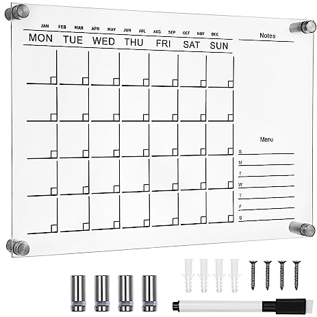 STOBOK 1 Ensemble Acrylique Calendrier Effaçable à Sec Tableau Blanc Transparent Mural Mensuel Calendrier Hebdomadaire Planificateur Quotidien Tableau Mémo Planificateur de Repas Section