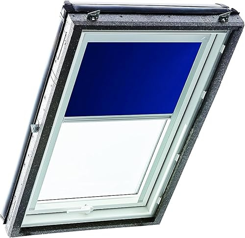 Roto Exclusiv ZRE - Estor para claraboya Roto - Riel de guía Plateado - Manejo Manual - Estor de luz Diurna Designo R4/R7 y Classic 43/73 - Tamaño 074/098 | 07/09 - Color Azul