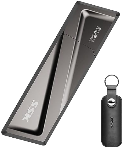 SSK 256GB USB3.2 Gen2 SSD, hasta 550 MB/s de Lectura y 500 MB/s de Escritura SSD Externo portátil Unidad USB rápida + Adaptador USB C para teléfono Inteligente Tipo c, computadora portátil, tabletas