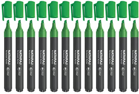 Nataraj 12 x Green Permanent Marker Pens 2.5mm Chisel Tip Not Erasable For Office and Home - Sold By VR Angel