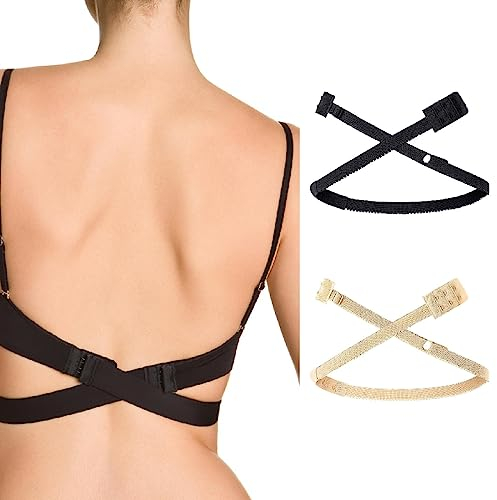 CRLLDPM Rallonge Soutien Gorge 2 Pack Convertisseur Dos Nu Bas, Extensions pour Rallonge Soutien Gorge Dos Nu pour Femmes Dames et Filles, Parfait pour Les Robes Dos Nu,V Profond Robe Mariage Fête
