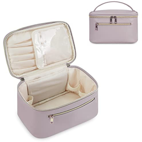 Kosmetiktasche Damen Schminktasche Groß Reise Make Up Tasche mit Bürstenfach Organizer Kulturbeutel PU-Leder Tragbare Makeup Bag, Lila (Patent Angemeldet)