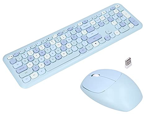Topiky Wireless Keyboard and Mouse Combo, 2.4G Retro Multi Color with Number Pad Cute Keyboard, Silent Keyboard and Mouse for Computer, Laptops. (Blue mixed color keyboard and mouse set)