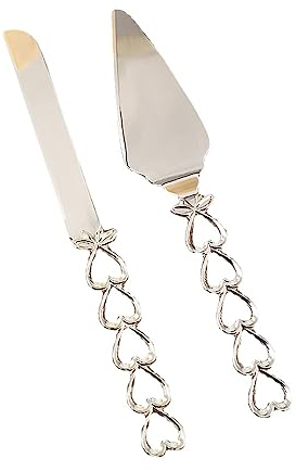 Couteau à Gâteau De Mariage Pelle Serveur Ensemble Argenterie En Alliage De Zinc Manche Sculpté Fête De Mariage Thanksgiving Noël (Argent)