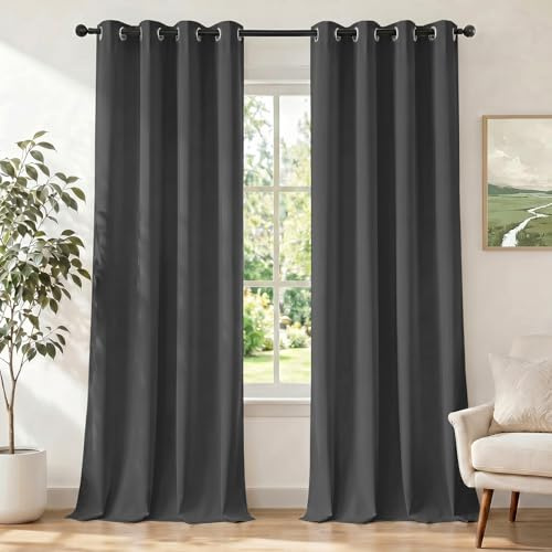 Ystyle Gardinen mit Ösen 2er Set, H145 x B140 cm, Dunkelgrau | Wasserabweisend Gardinen Wohnzimmer Modern, Thermovorhang Hitzeschutz Kälteschutz, Verdunklungsvorhänge per Soggiorno