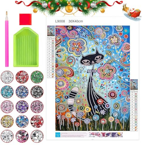 SPERMUOY Diamond Painting Katze, 30x40cm 5D Set für Kinder und Jugendliche, DIY für Anfänger, Crystal Art Mit Zubehör für Home Wand Deko