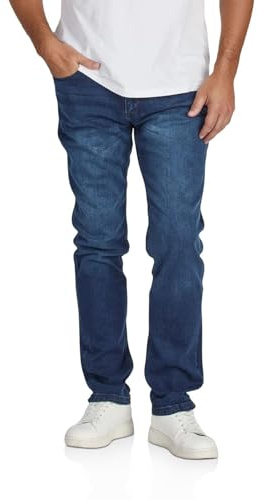 DENIMFY Jeans herr stretch rak passform DFMiro jeansbyxor bomull denim blå svart grå 30 31 32 33 34 36 38 40, Mörkblå denim (D212), 33W / 32L