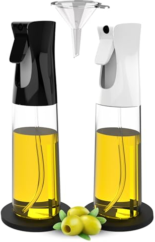 2 Piezas Pulverizadores de Aceite para Cocinar de 300ml + Embudo + 2 Soportes Antideslizantes + Pincel | Spray de Cocina libre BPA (No Apto Lavavajillas) (2 SPRAYS)