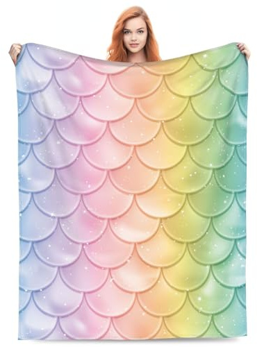 Zeleda Dragon Blanket Dragon Scale Blanket Gifts for Kids Girls Toddler Mermaid Tail Print Bedroom Decorations Rainbow Decor Soft Plush 50x60 Travel Picnic All Season 3 4 5 6 7 8 9 10 Year Old Gifts