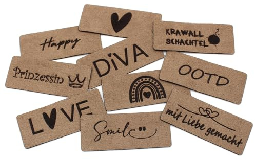 VmG-Store 10x Labels zum Aufnähen Stoff Etiketten aus Wildleder Optik Tags Textiletiketten für Kleidung und Applikation LS01 (02 Mädchen, 10er Set)