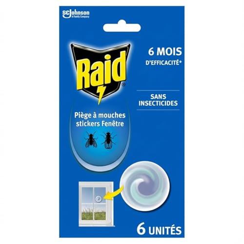 Raid Piège à Mouches - Sans Insecticides - Jusqu'à 6 Mois d'Efficacité - Sans Parfum Ajouté - 6 Pièges | Piège à mouches sans insecticides ni parfum ajouté, efficacité longue durée jusqu'à 6 mois pour la maison