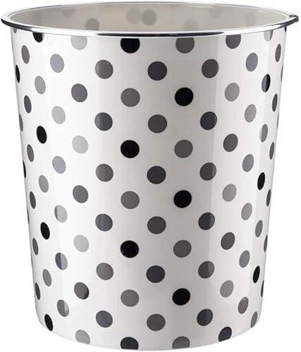 Homeshopa Plastic Waste Paper Basket Bin, Round Wastebasket Trash Can, Lightweight Recycling Rubbish Bin for Home Office Kitchen Bedroom, Garbage Container Dustbin, 7.7Litre (Black & Grey Dot)