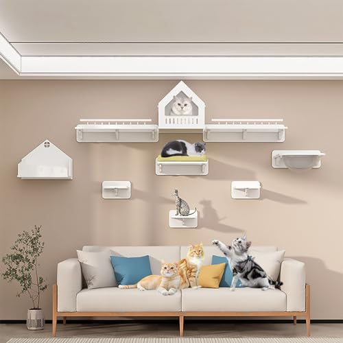 Pucaru Platzsparende Katzen Kletterwand Set, Katzenwandparkour aus Massivem Holz, Geeignet für Katzen zum Schlafen und Spielen (Color : Style1)