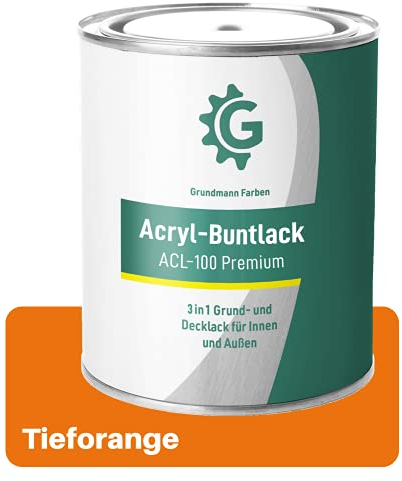 Grundmann Acryllack ACL 100 - Orange 3 Kg - 4in1 Lack inkl. Grundierung - Innen und Außen - Für Holz, Metall, Stein & Kunststoff - Tieforange RAL 2011