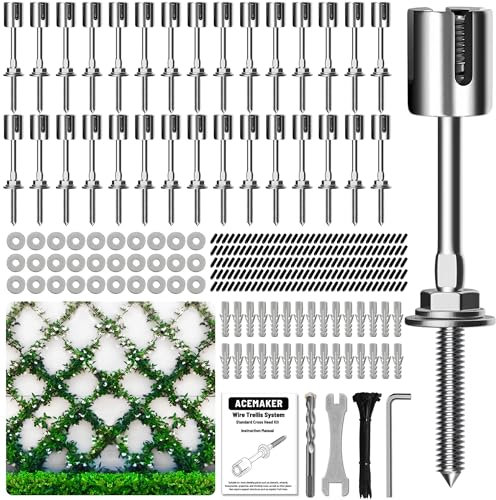 Acemaker Wire Trellis for Climbing Plants Outdoor, 30-Set Wall Trellis Kit, T316 Espalier System for Fence and Garden DIY Projects (Hubs Only, Without Cable)