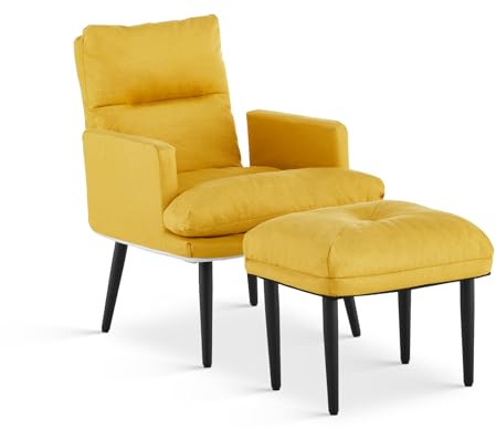 TUKAILAI Poltrona relax con funzione sdraio, poltrona per TV con sgabello, in lino con poggiapiedi, poltrona reclinabile con funzione sleep, poltrona imbottita, poltrona da soggiorno, poltrona TV,