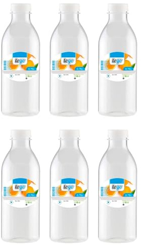 Acan Tradineur - Pack de 6 botellas de plástico con tapón de rosca, reutilizable y reciclable, agua, leche, batidos, zumos, refrescos, limonada, frigorífico (750 ml - 22 x 7,5 cm)