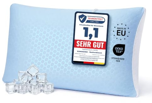 KAMASANA Kühlendes Nackenstützkissen 40x80 cm, Höhe 13 cm – Memory Foam Kopfkissen für Bauch- und Rückenschläfer – Atmungsaktiv, Ergonomisch, Hellblauer Bezug