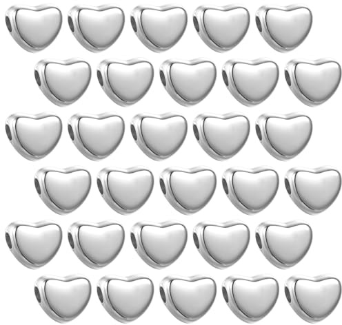 200 Pcs Herz Perlen, Perlen für Armbänder machen, Silber Herz Perlen, kleine Loch Spacer Perlen für Armbänder Halskette Ohrring Schmuck machen DIY handmade Craft (Silber)