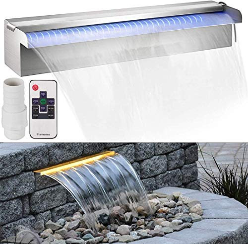 Rechteckiger Teichbrunnen aus Edelstahl für den Garten, für den Außenbereich, in den Boden eingelassene Pools, Wasserfälle, transparente Brunnenfarbe (1500 l)