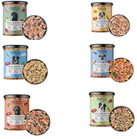 ANIMALUJOS Mix Comida Cocinada Casera para Perros y Cachorros, Sabores Salmón, Pavo, Pollo, Ternera, Caballo y Pato, 6 Unidades x 400g - 100% Natural y Sin Aditivos - Fidelis