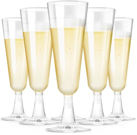 KOOSREEL Plastic Champagne Flutes, 50 Pack 5Oz/150ml Clear Plastic Champagne Glasses Cocktail Glasses Prosecco Glasses for Party,Birthday,Wedding,Chrismas,Thanksgiving, Transprent