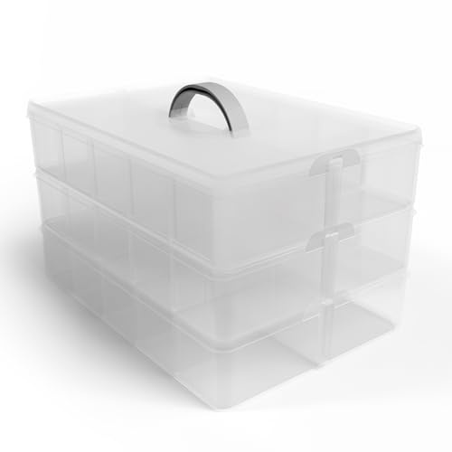 BigDean Sortierbox Aufbewahrung mit Griff Transparent 24x18,5x16cm 3 Etagen | 3 Etagen mit 21 Fächern,für Spielzeug,Büro-Utensilien,Bastel-Material,Kleinteile