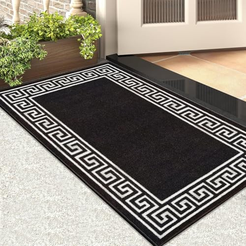 Rugs Inn Greeky Door Mat – Heavy Duty Washable Non Slip Matt for Kitchen Front Door Entrance Bedroom Living Room Floor Mats (Black White, 50 X 80 cm)
