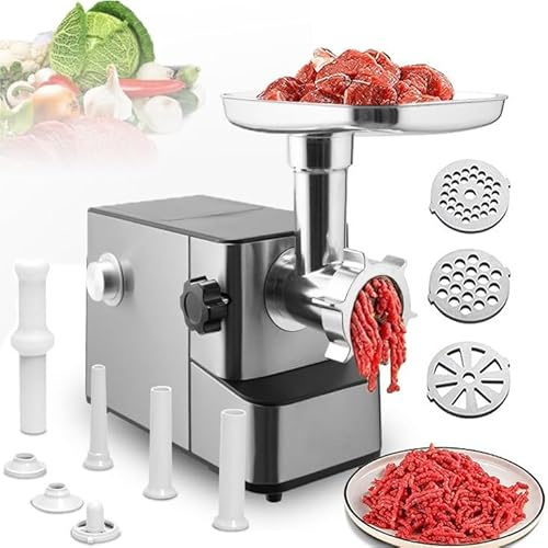 KJZQXYX Tritacarne Elettrico, tritacarne e insaccatrice Completamente Automatica da 1200 W, Kit Salsiccia e kubbe Incluso, Interruttore Rotante, con Funzione inversa