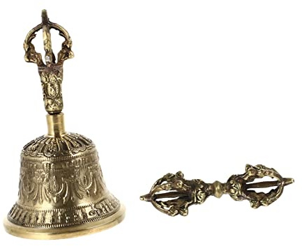 Kisangel 1 Satz Vajra Bell Pestle Mechanismus Meditation Handglocke aus Metall Handklingel handgefertigte Glocke mit Griff Handschlagwerk mit Metallglocken Kupfer Golden