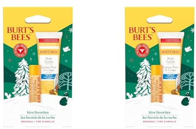 Burt’s Bees Geschenkset für Lippen & Körper, Bienenwachs-Lippenbalsam und Mini-Milch & Honig-Körperlotion, Hive Favorite Limited Edition (Packung mit 2)