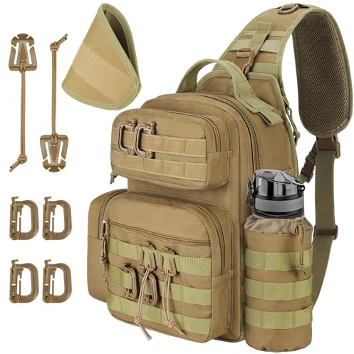 Wiserset Taktische Umhängetasche für Herren,EDC Rücksäcke mit viele Fächer | Abnehmbare Tasche, ruckentlastende Schultergurte, atmungsaktive Rückwand, für Reisen, Wandern und Camping