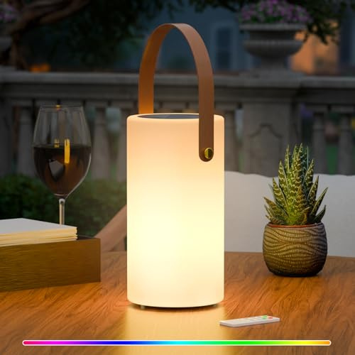 MALUX Lampe de table solaire d'extérieur 2 en 1 - Charge blanc chaud et RVB - Lampe de table LED avec télécommande IP44 - Étanche - Sans fil - Portable - Rechargeable - Pour jardin, terrasse, balcon
