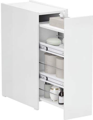 HOMCOM Nischenschrank mit Schublade Badschrank 47 x 25 x 66,5 cm Weiß | Toilettenschrank, 4 Tiefe Fächer, Schmaler Beistellschrank mit Rad, Badezimmerschrank, Badezimmer, Kleine Räume, Wohnzimmer