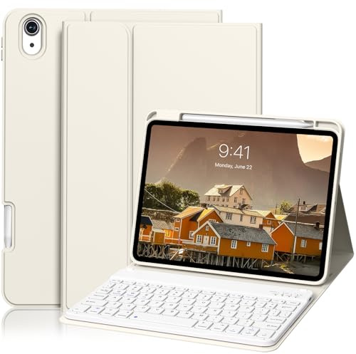 ZKTUYU for iPad A16 Case with Keyboard 11th Generation 2025 / 10th Generation 2022 with Pencil Holder, Magnetic Detachable Wireless Bluetooth Folio Stand Rechargeable Keyboard Cover, White
