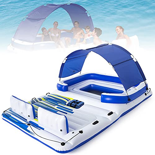 Inflatable Island Pool Float for 6-8 Person, Large Multi-Person Water Floating Row with Sunshade, Ideal for Outdoor Holiday Pool Parties and Family Fun