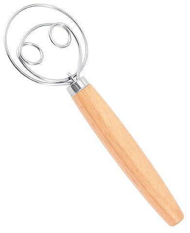 Danish Dough Whisk Stainless Steel | Double Eyes Bread Dough Mixer with Wooden Handle for Baking Pastry, Sourdough, Pizza, Cake and Kitchen Tools